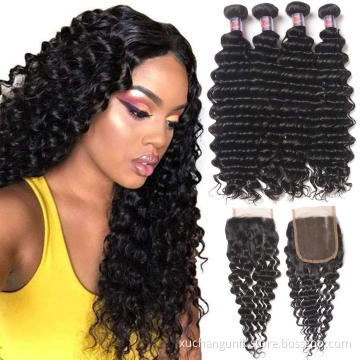 Uniky Deep Wave Human Hair Bundles With Closure Hair Extensions Brazilian Virgin Hair Weave Bundles